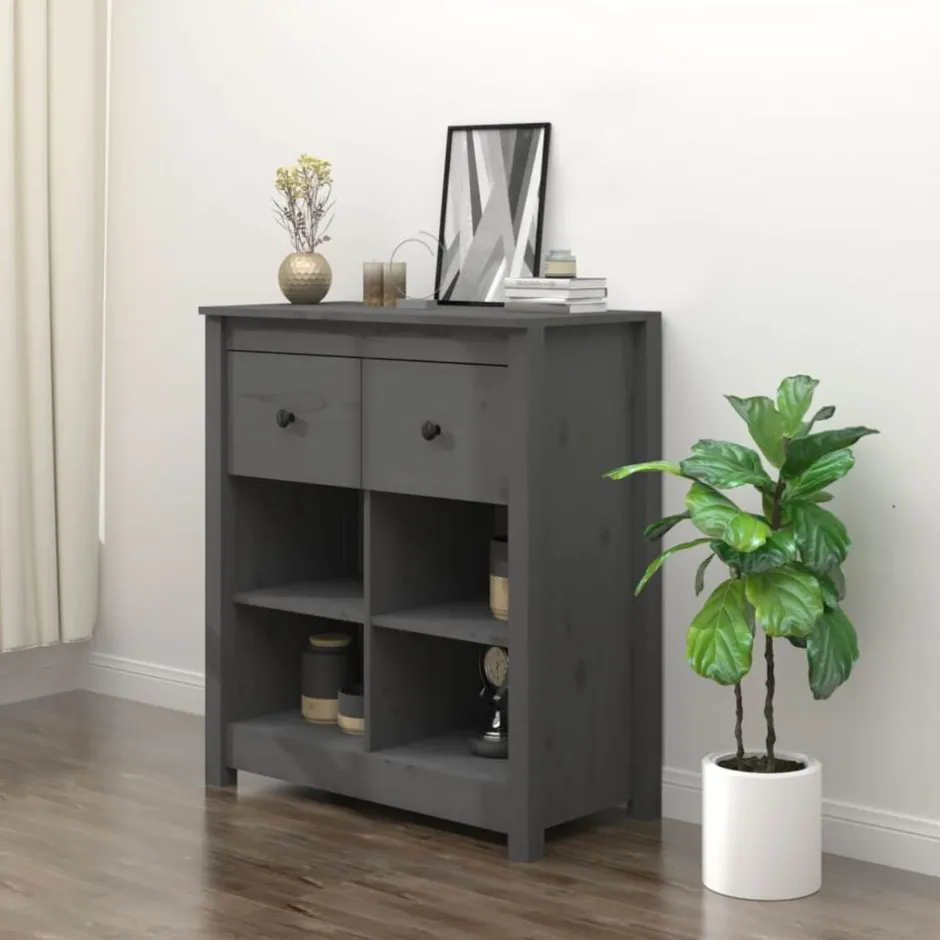 Online vidaXL Skänk 70x35x80 cm massiv furu Grå