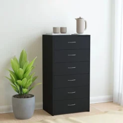 vidaXL Skänk med 6 lådor svart 50x34x96 cm konstruerat trä