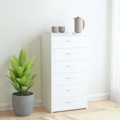 vidaXL Skänk med 6 lådor vit 50x34x96 cm konstruerat trä