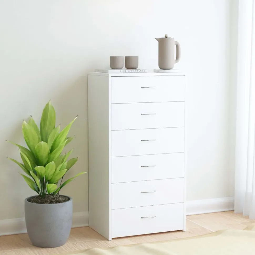 vidaXL Skänk med 6 lådor vit 50x34x96 cm konstruerat trä