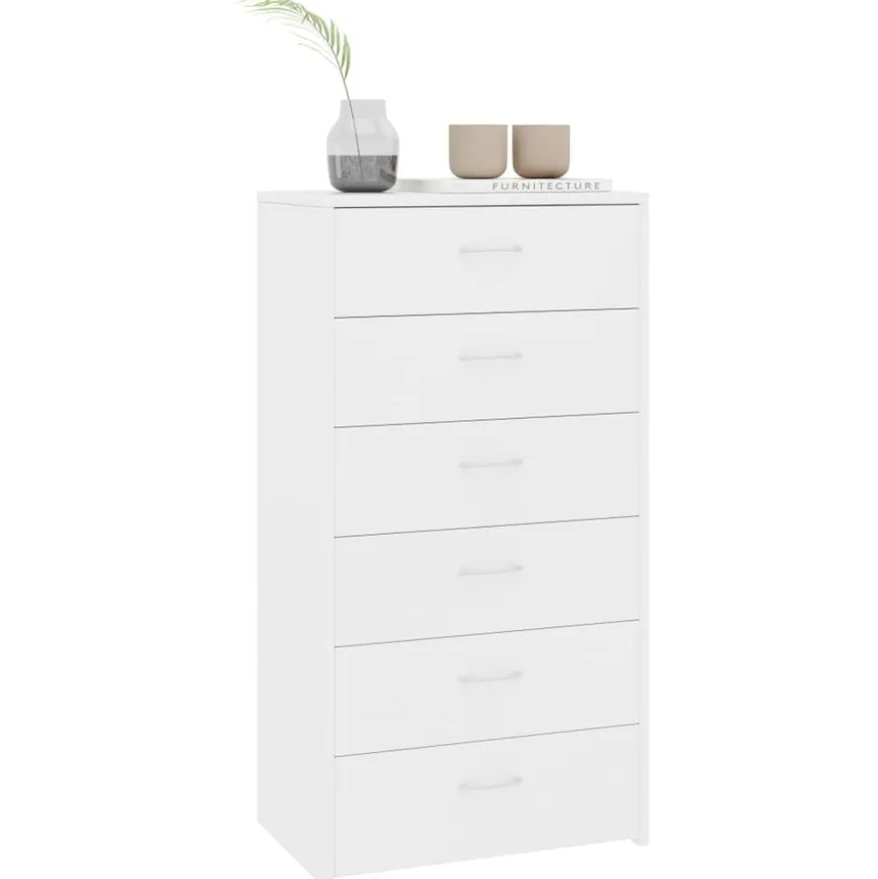 vidaXL Skänk med 6 lådor vit 50x34x96 cm konstruerat trä