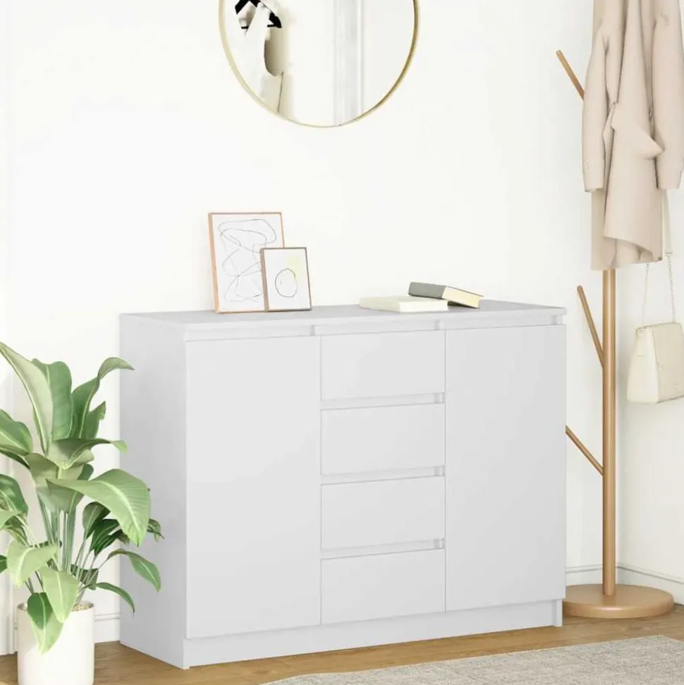 vidaXL Skänk med lådor vit 100,5x35x76 cm konstruerat trä