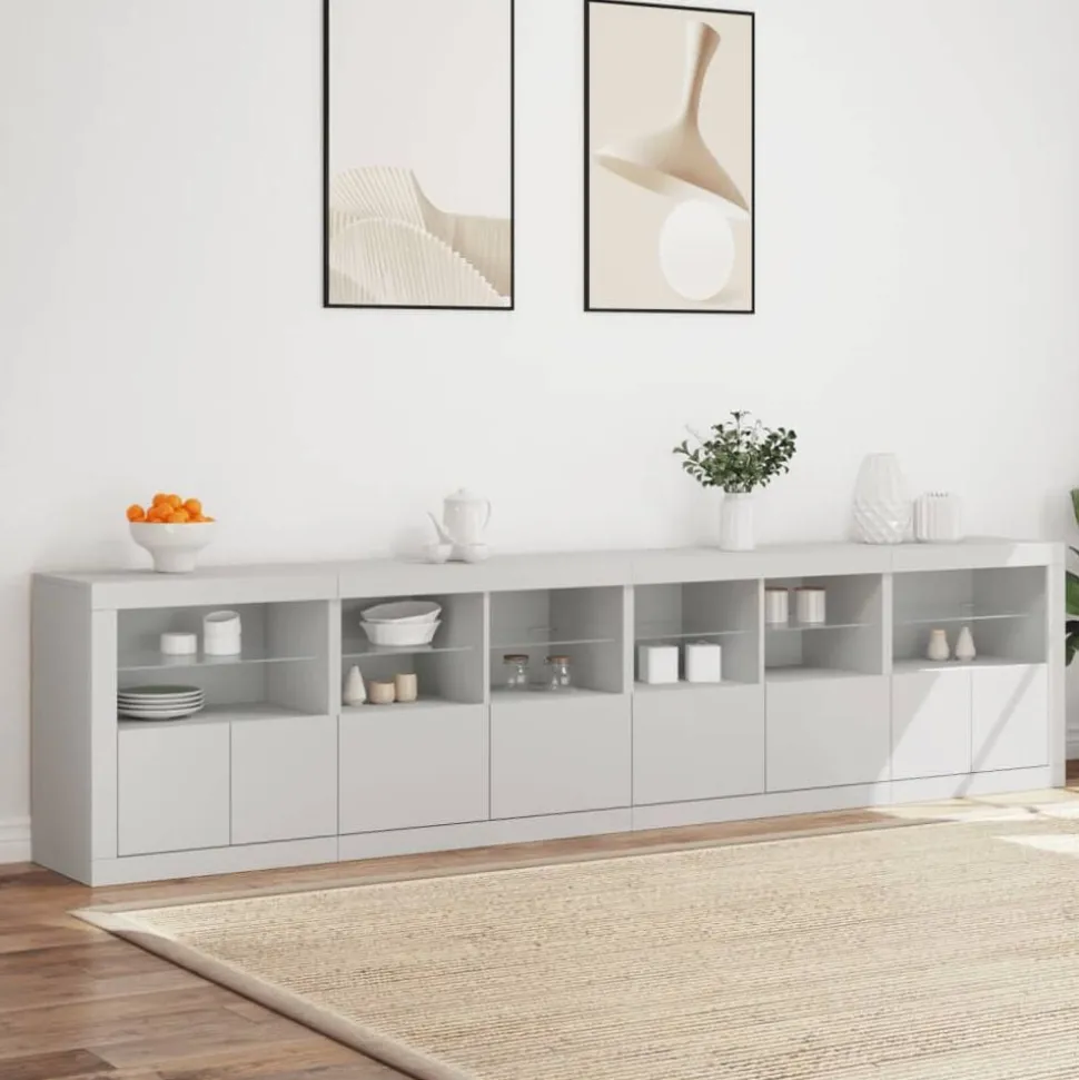 vidaXL Skänk med LED-belysning vit 283x37x67 cm