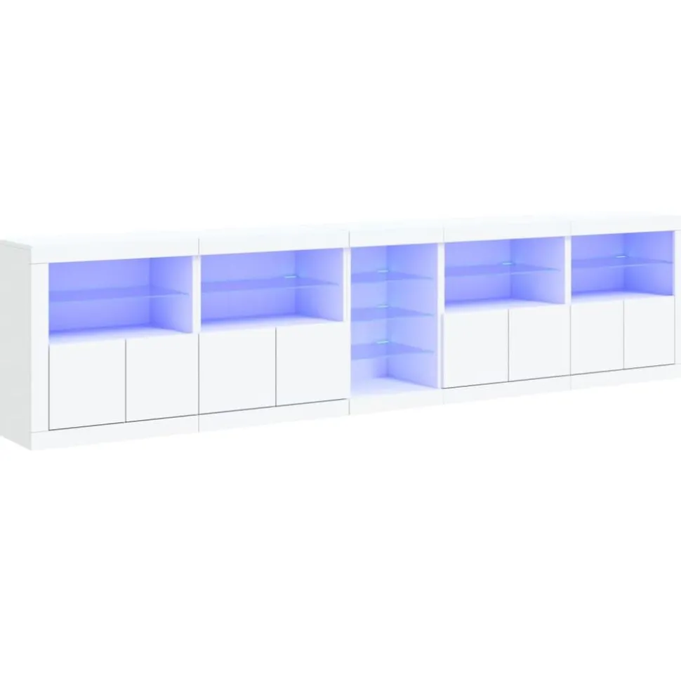 vidaXL Skänk med LED-belysning vit 283x37x67 cm