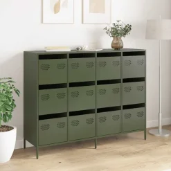 vidaXL Skänk olivgrön 135x39x103,5 cm kallvalsat stål