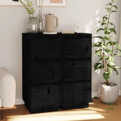 vidaXL Skänk svart 2 st 32x34x75 cm massiv furu