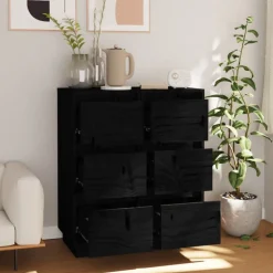 vidaXL Skänk svart 2 st 32x34x75 cm massiv furu