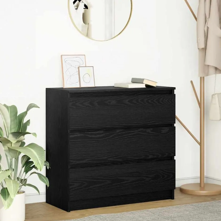 New vidaXL Skänk 80x35x76 cm konstruerat trä Svart ek