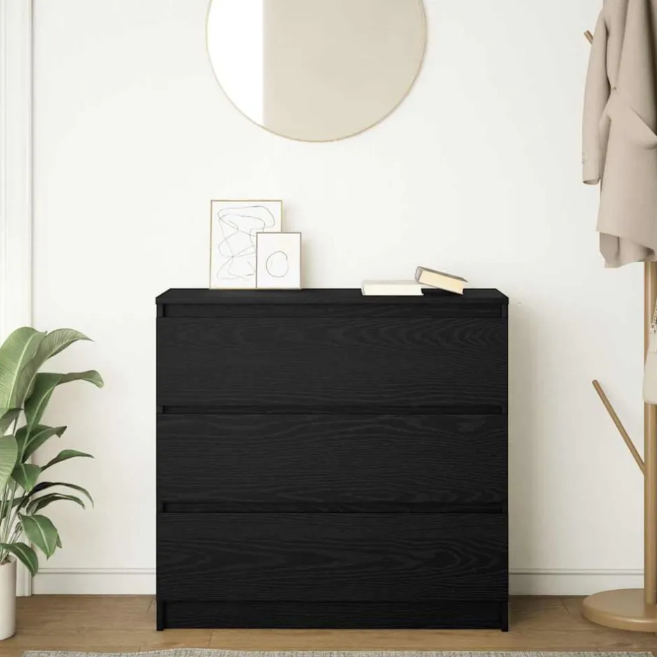 New vidaXL Skänk 80x35x76 cm konstruerat trä Svart ek