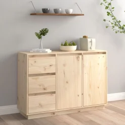 New vidaXL Skänk 111x34x75 cm massiv furu Naturfärg