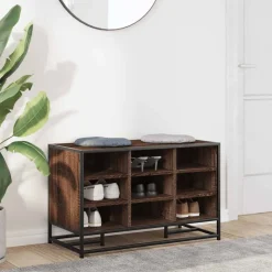 vidaXL Skobänk brun ek 84x40x53,5 cm konstruerat trä och metall