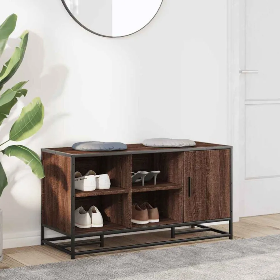 vidaXL Skobänk brun ek 100x40x53,5 cm konstruerat trä och metall