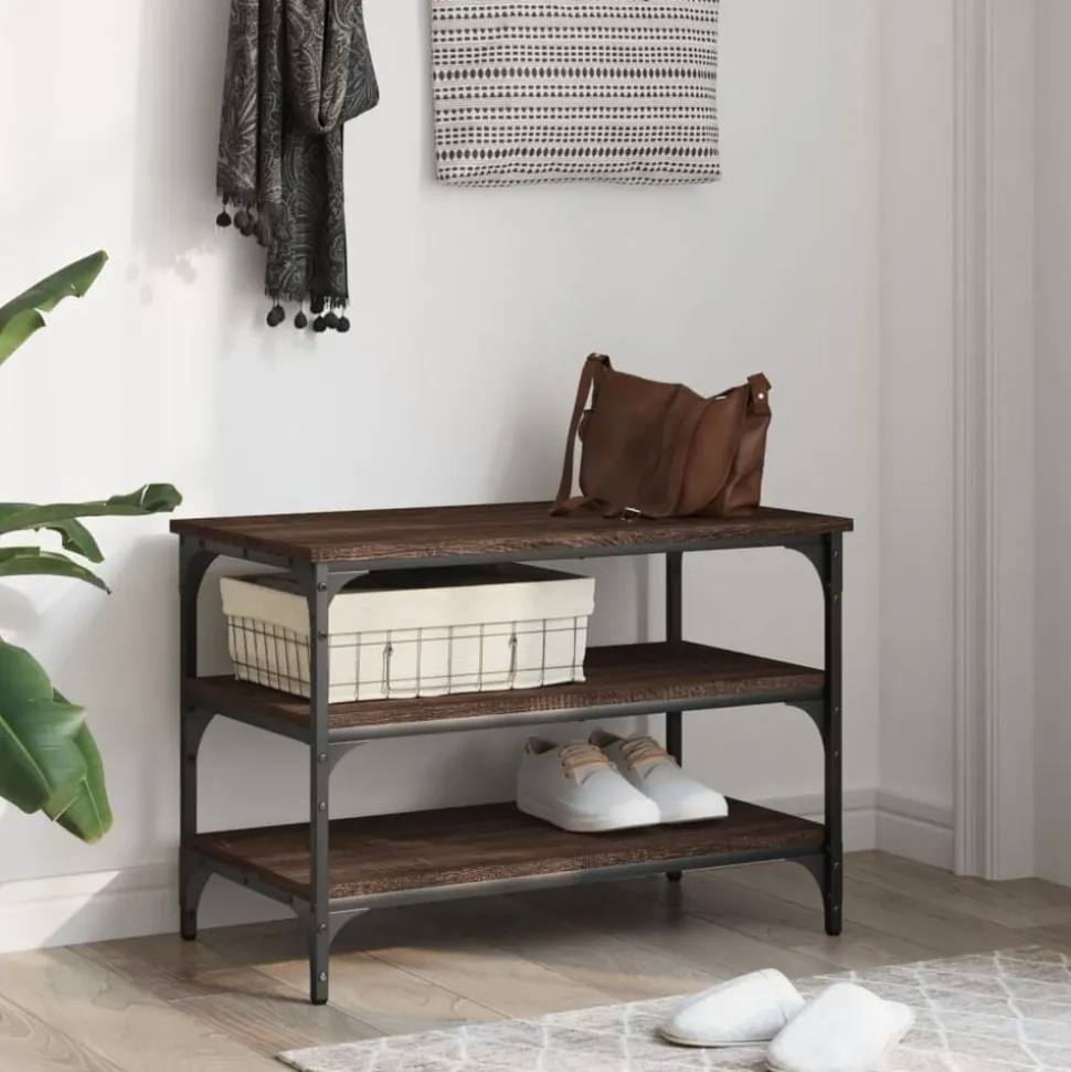 vidaXL Skobänk brun ek 70x38,5x49 cm konstruerat trä
