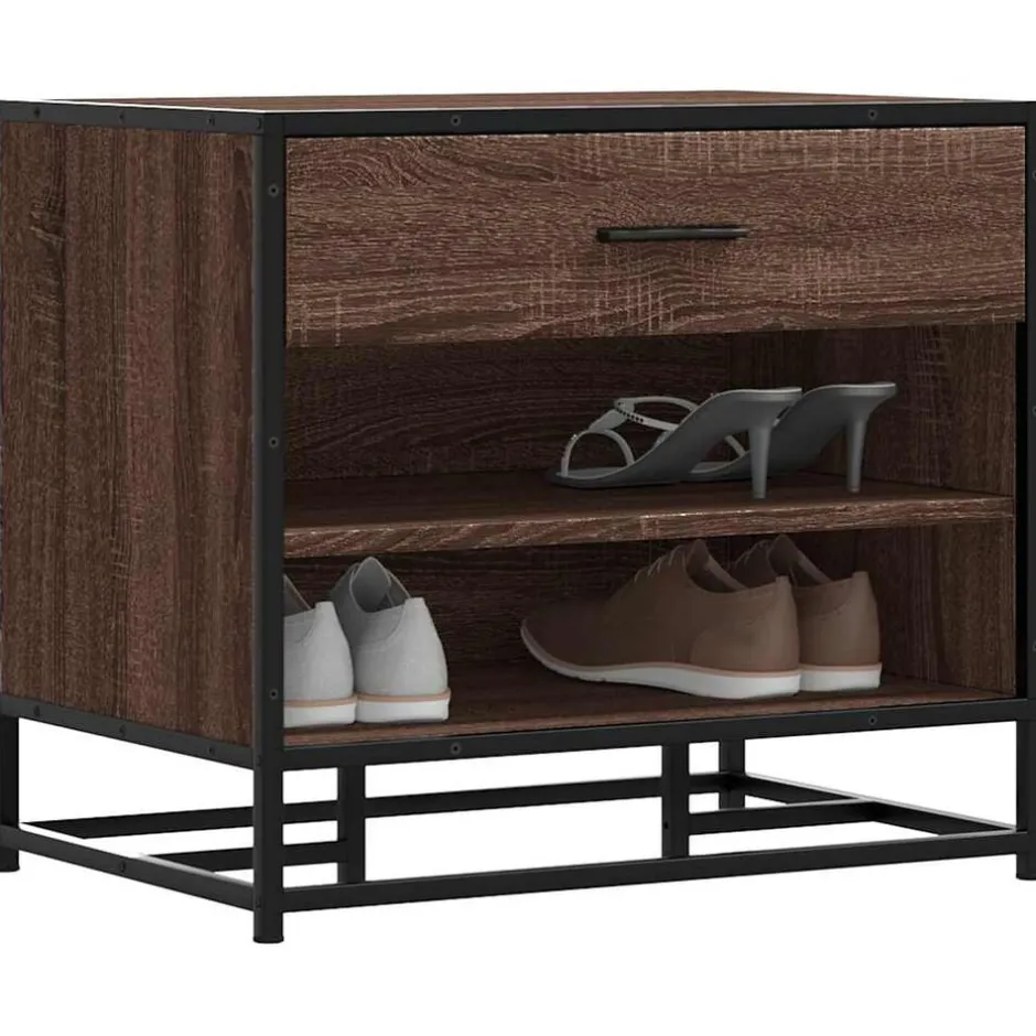 Outlet vidaXL Skobänk 60x40x53,5 cm konstruerat trä och metall brun ek