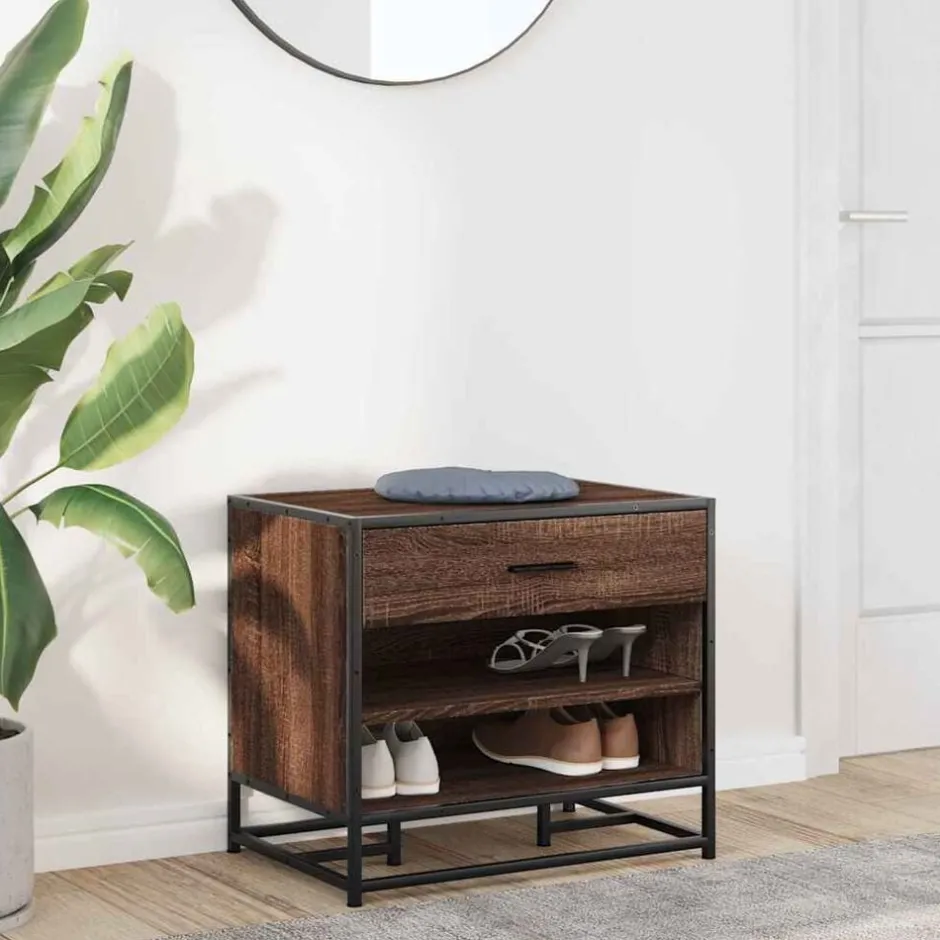 Outlet vidaXL Skobänk 60x40x53,5 cm konstruerat trä och metall brun ek