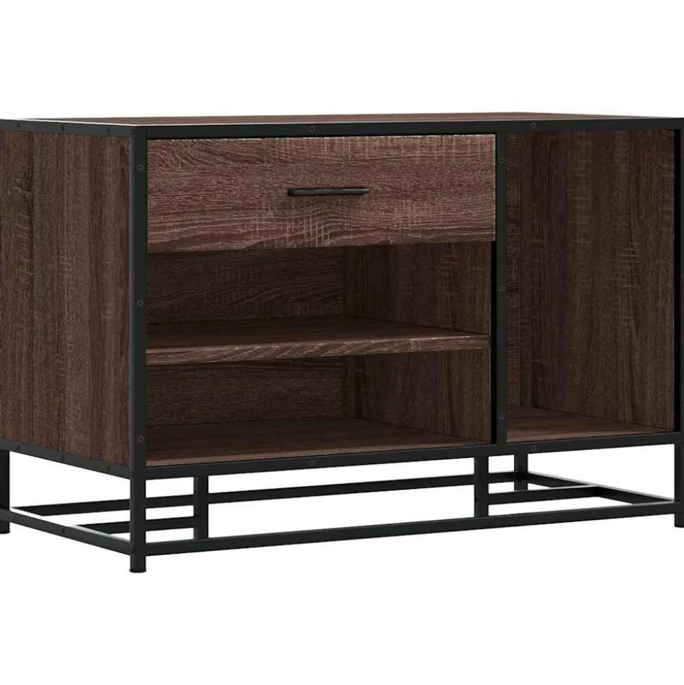 vidaXL Skobänk brun ek 80x40x53,5 cm konstruerat trä och metall