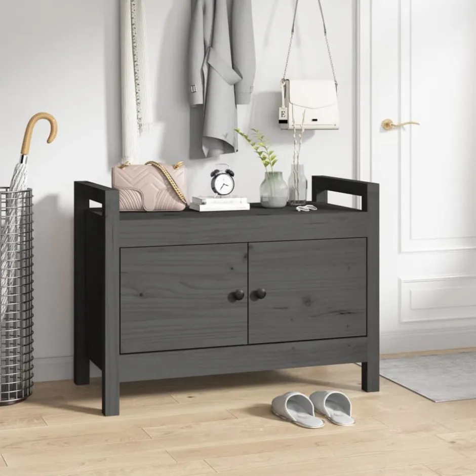Outlet vidaXL Skobänk 80x40x60 cm massiv furu Grå