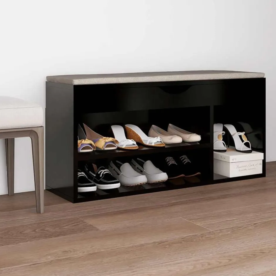 Discount vidaXL Skobänk med dyna 104x30x49 cm konstruerat trä Svart