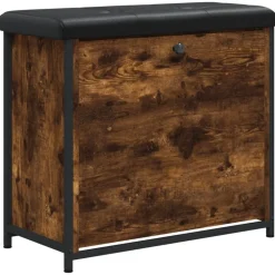 vidaXL Skobänk med flip-låda rökfärgad ek 62x32x56 cm