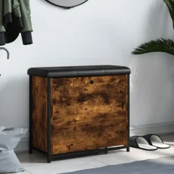 vidaXL Skobänk med flip-låda rökfärgad ek 62x32x56 cm