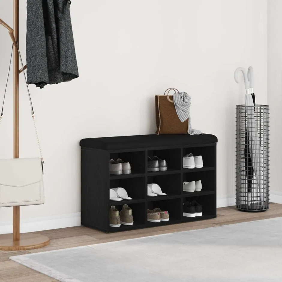 Clearance vidaXL Skobänk med hylla Svart 82 x 32 x 50 cm Konstruerat trä Svart ek