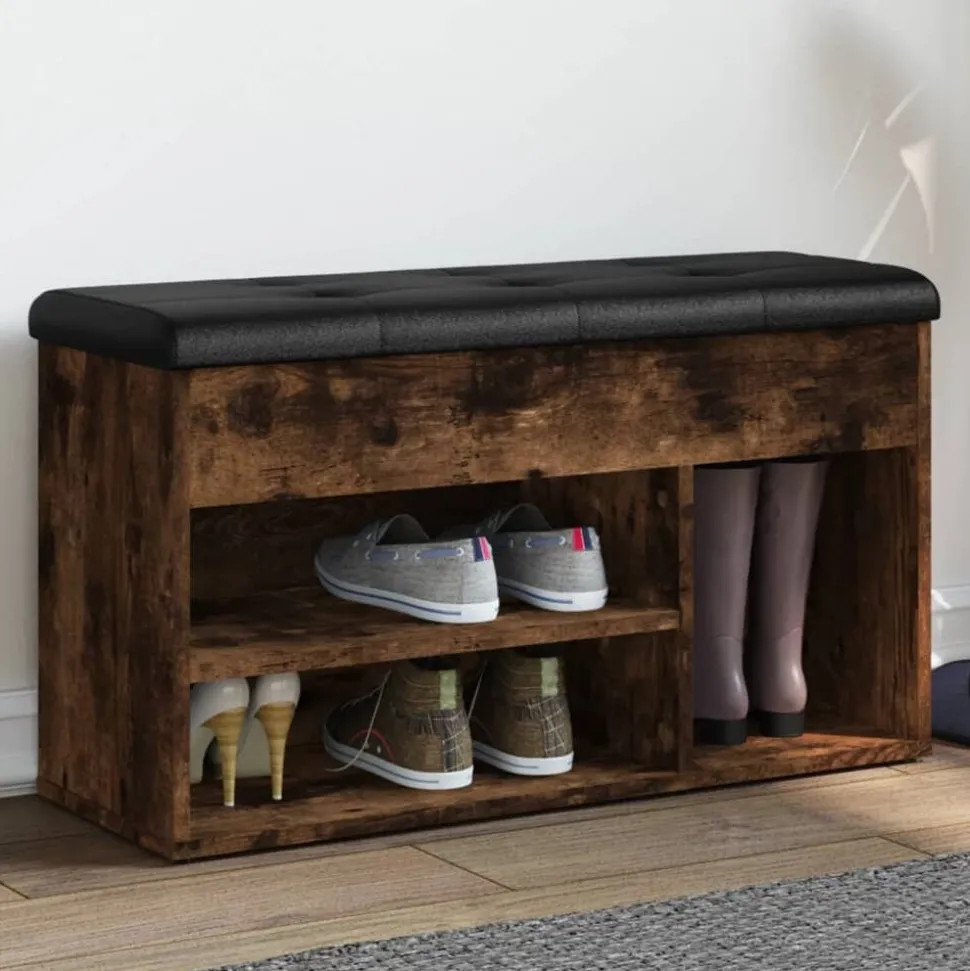 vidaXL Skobänk rökfärgad ek 82x32x45,5 cm konstruerat trä