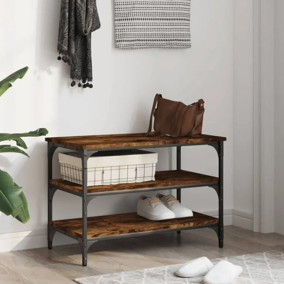 vidaXL Skobänk rökfärgad ek 70x38,5x49 cm konstruerat trä