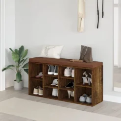 vidaXL Skobänk rökfärgad ek 103x30x48 cm konstruerat trä