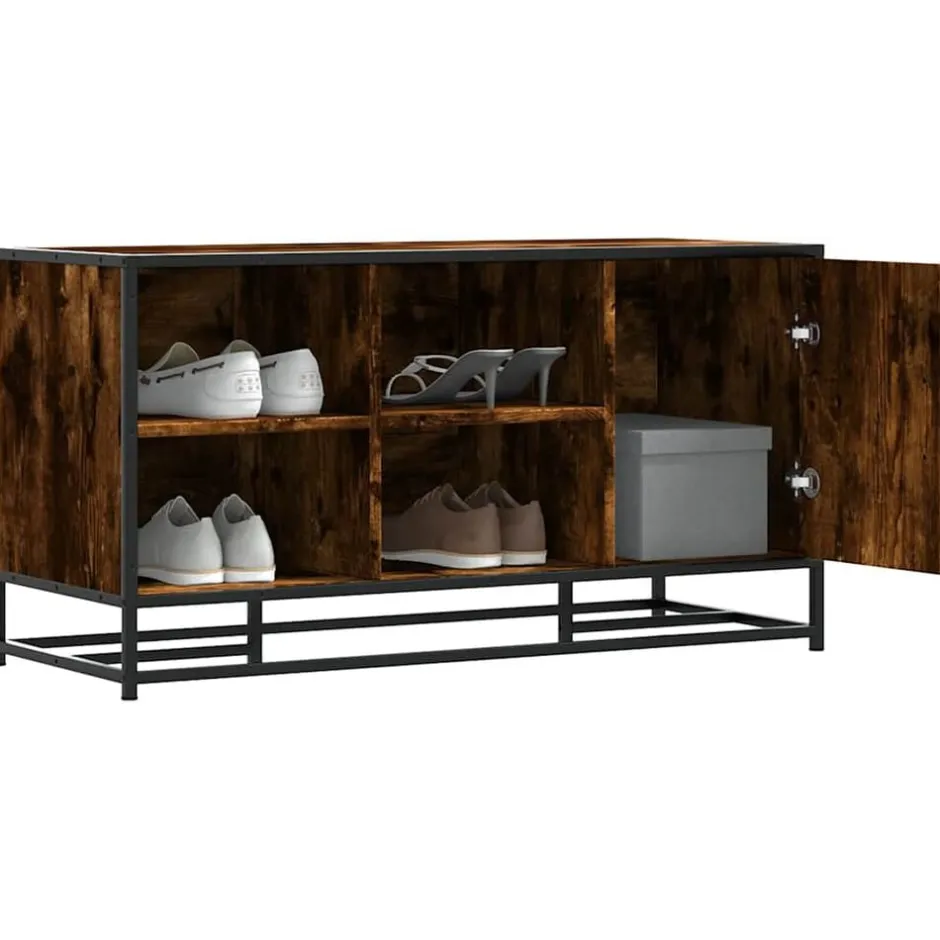 Outlet vidaXL Skobänk 100x40x53,5 cm konstruerat trä och metall Rökfärgad ek