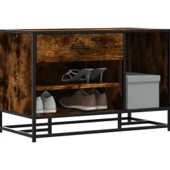 vidaXL Skobänk rökfärgad ek 80x40x53,5 cm konstruerat trä och metall