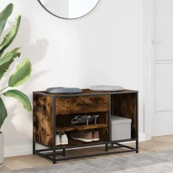 vidaXL Skobänk rökfärgad ek 80x40x53,5 cm konstruerat trä och metall