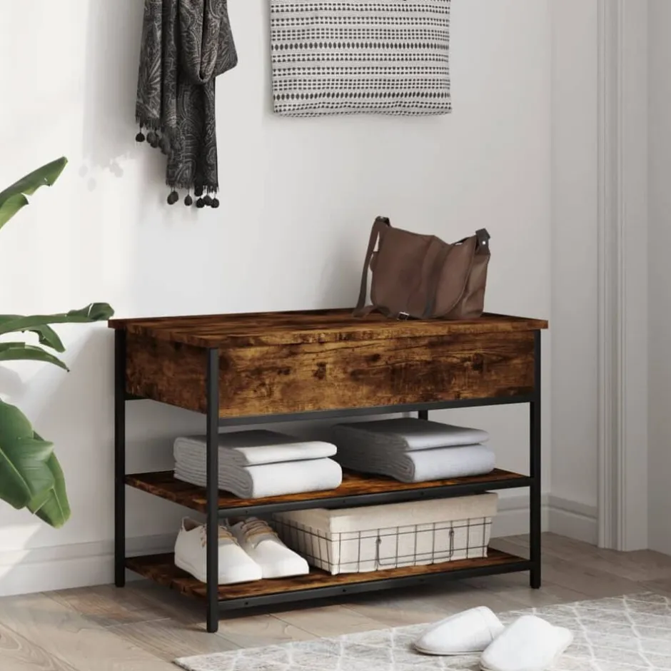 Online vidaXL Skobänk 70x42,5x50 cm konstruerat trä Rökfärgad ek