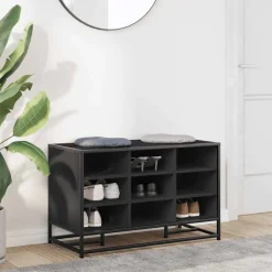 vidaXL Skobänk 84x40x53,5 cm konstruerat trä och metall Svart