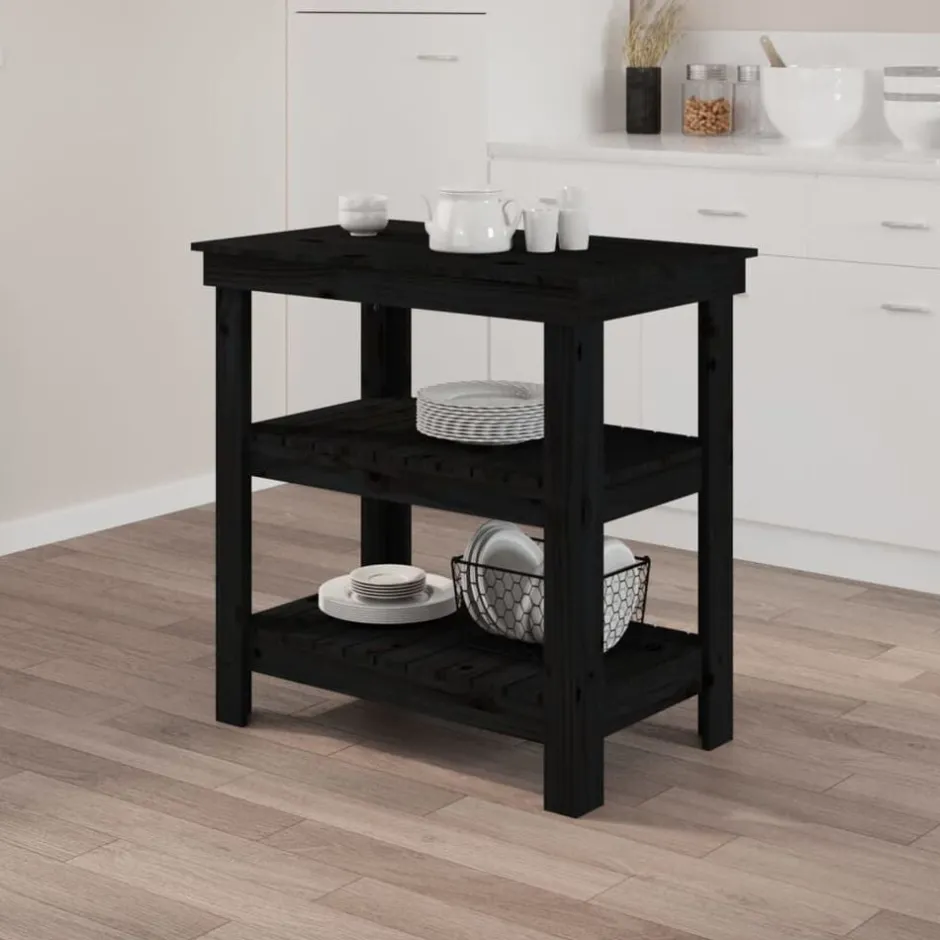 Discount vidaXL Skobänk 78,5x50x80 cm massiv furu Svart