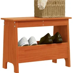 vidaXL Skobänk vaxbrun 60x28x45 cm massiv furu