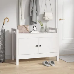 vidaXL Skobänk vit 80x40x60 cm massiv furu