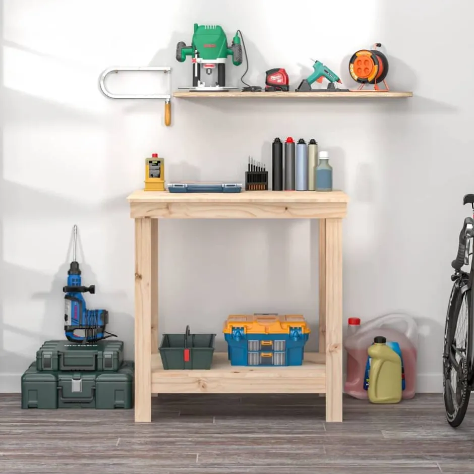 Outlet vidaXL Skobänk 80x50x80 cm massiv furu Naturfärg