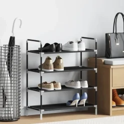 vidaXL Skohylla med 4 hyllor metall och non-woven tyg Svart