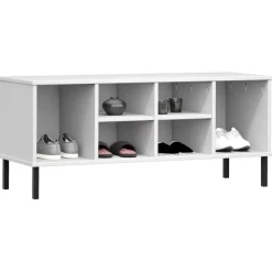 vidaXL Skohylla med metallben OSLO vit 106x35x45 cm massivt trä