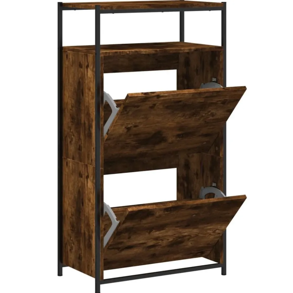 New vidaXL Skohylla 60x34x112 cm konstruerat trä Rökfärgad ek