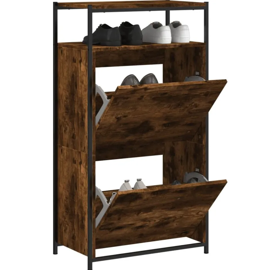 New vidaXL Skohylla 60x34x112 cm konstruerat trä Rökfärgad ek