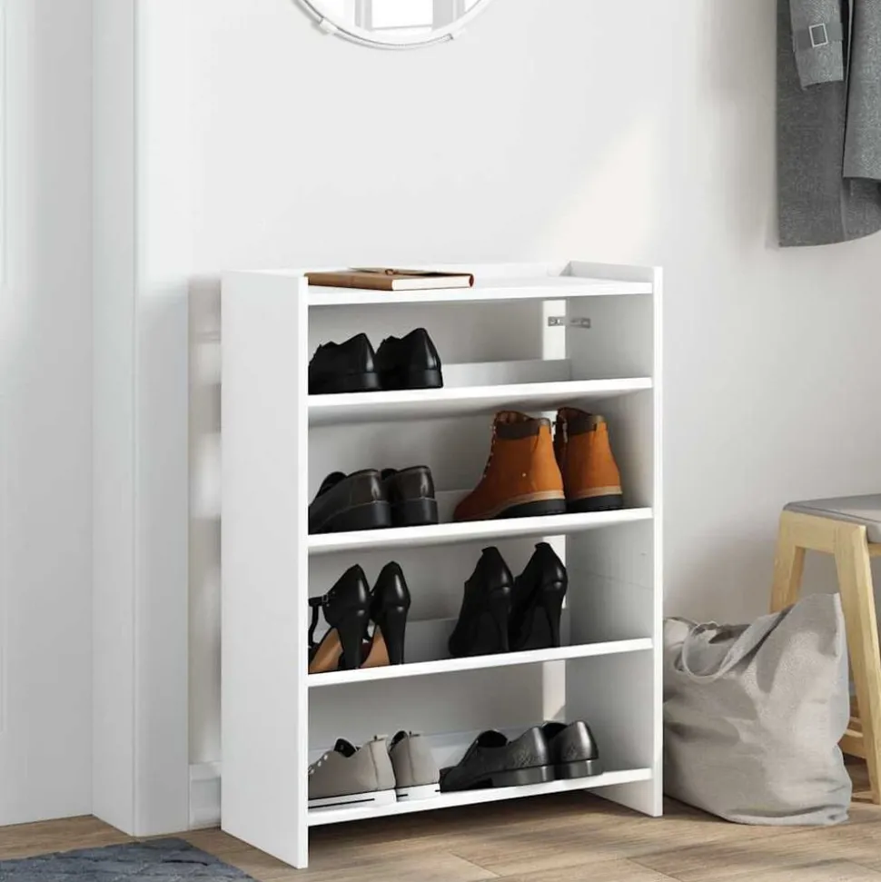 vidaXL Skohylla vit 60x25x81 cm konstruerat trä