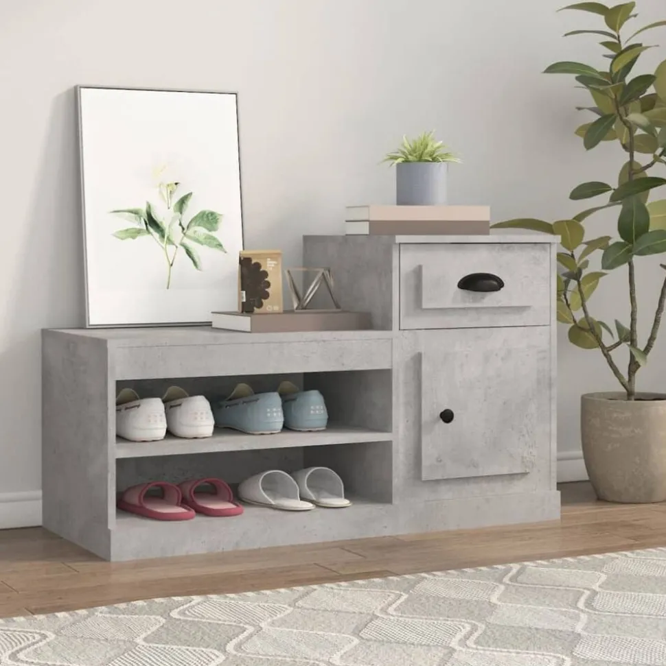 vidaXL Skoskåp betonggrå 100x42x60 cm konstruerat trä