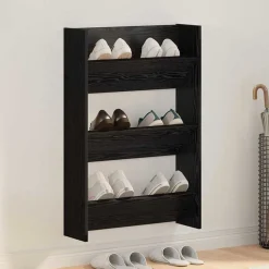 vidaXL Skoskåp med hylla Svart Ek 60 x 18 x 90 cm Konstruerat trä