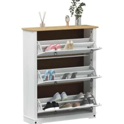 vidaXL Skoskåp med låda Corona Vit 99 x 32 x 122 cm Massiv furu