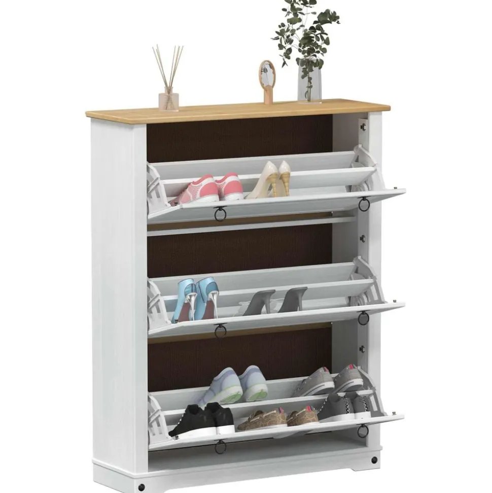 vidaXL Skoskåp med låda Corona Vit 99 x 32 x 122 cm Massiv furu
