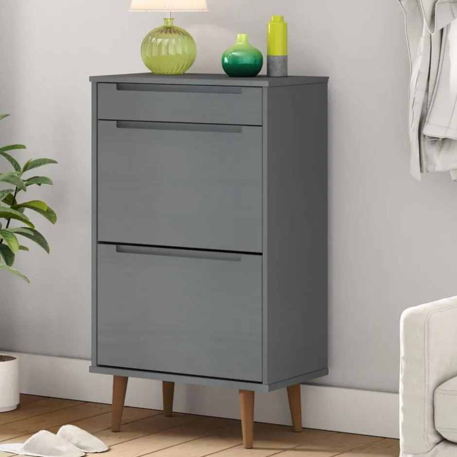 Discount vidaXL Skoskåp MOLDE 59,5x35x103 cm massiv furu Grå