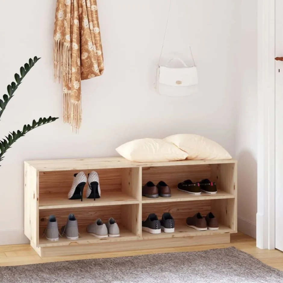 vidaXL Skoskåp 110x34x45 cm massiv furu Naturfärg
