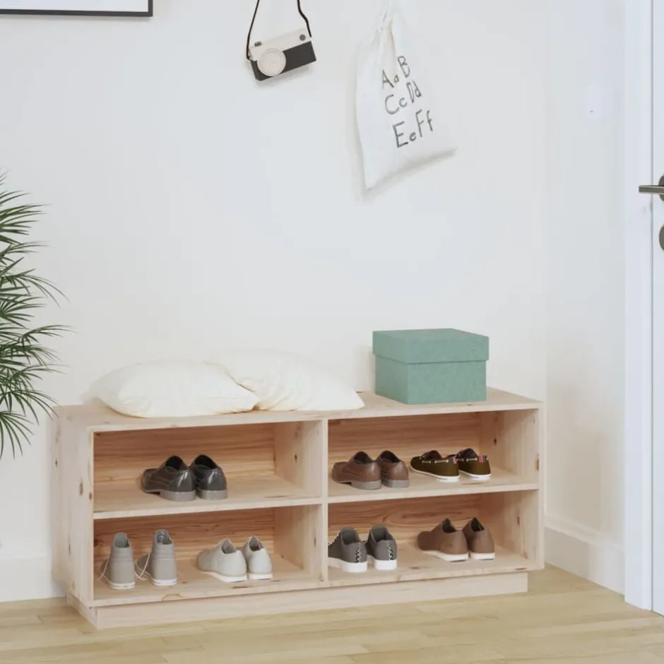 vidaXL Skoskåp 110x34x45 cm massiv furu Naturfärg