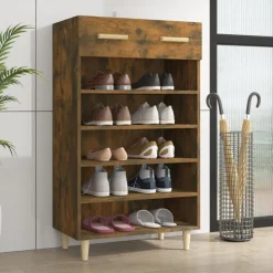 vidaXL Skoställ rökfärgad ek 60x35x105 cm konstruerat trä